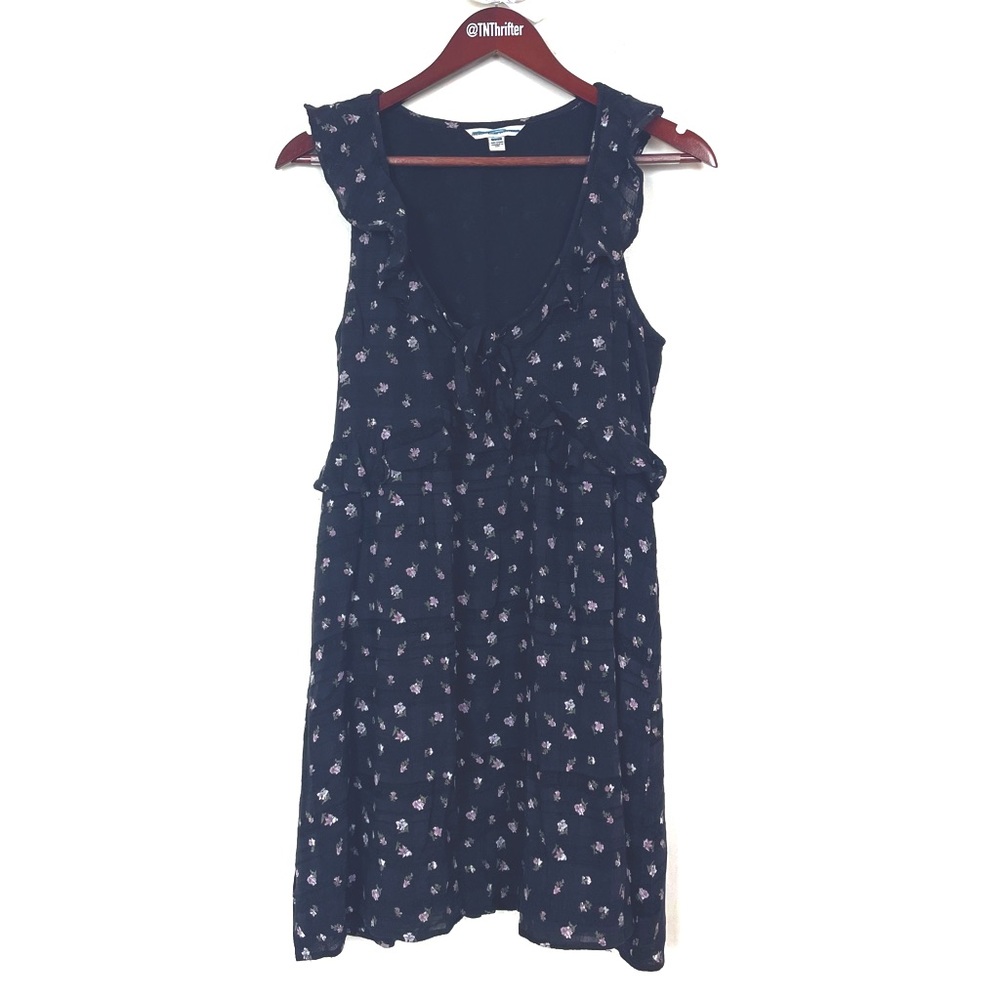 American Eagle Women’s Floral Ruffle Front Mini Dress Black Small  Cottagecore